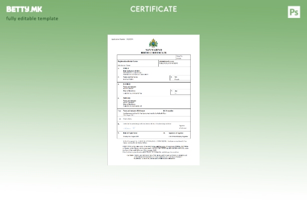 модерен стил шаблон за извод од матична книга на родените во Сан Марино Word и P